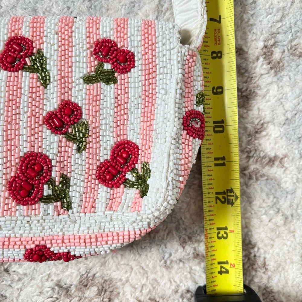Cherry Beaded Shoulder Bag in Cream and Pink